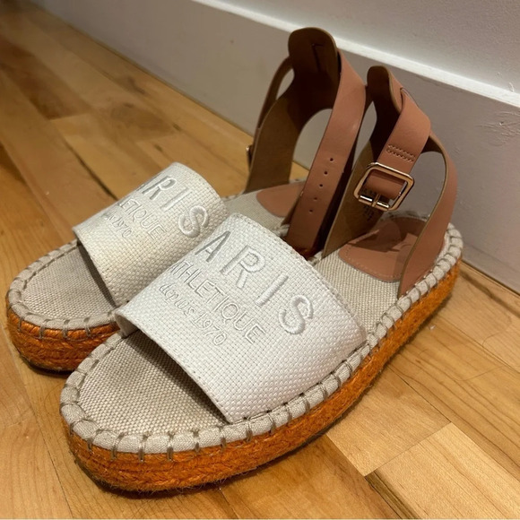 H&M Paris theme orange ‎ and white espadrille sandals 38 - Picture 6 of 11